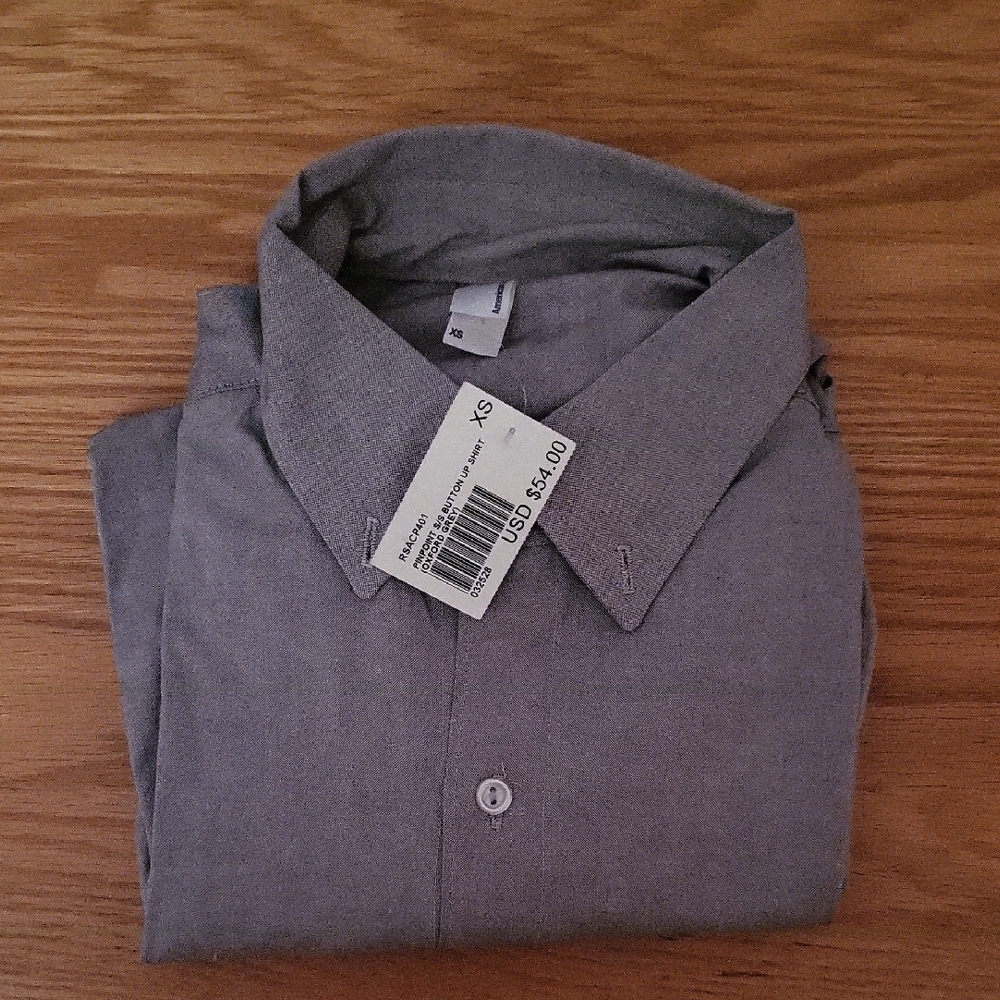 American Apparel Pinpoint Button Up Shirt Oxford Grey XS Unisex NEW WITH TAGS